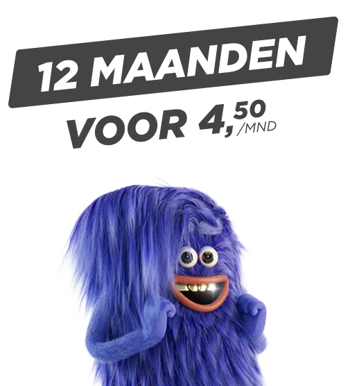 Blij knuffelbeestje naast tekst: 12 maanden voor 4,50